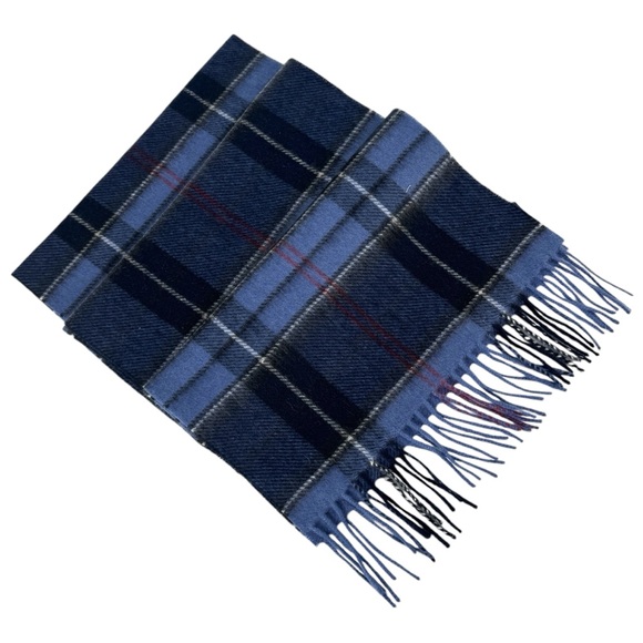 NORDSTROM 100% Cashmere Scarf NEW Blue Angelite Exploded Plaid Soft Fringe Trim - Picture 1 of 11